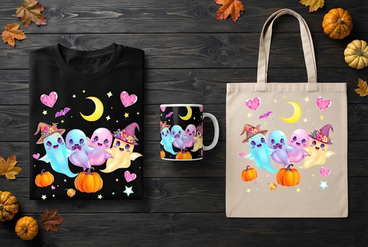 Kawaii Halloween Ghosts PNG | Cute Witch Ghost Clipart