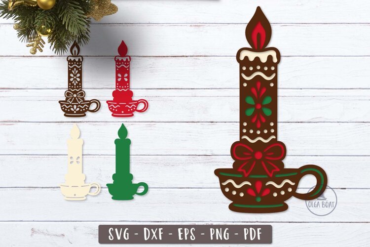 3d Gingerbread Christmas Candle SVG Layered design example image 1