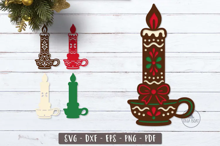 3d Gingerbread Christmas Candle SVG Layered design
