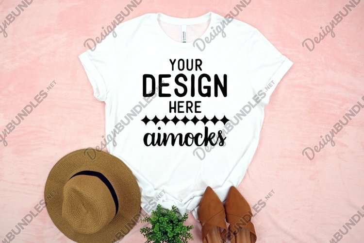 White Bella Canvas T-shirt Mockup, Boho Style, Chic, Casual example image 1