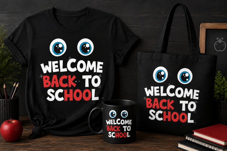 Welcome Back to School PNG, Red White Blue Classroom Design