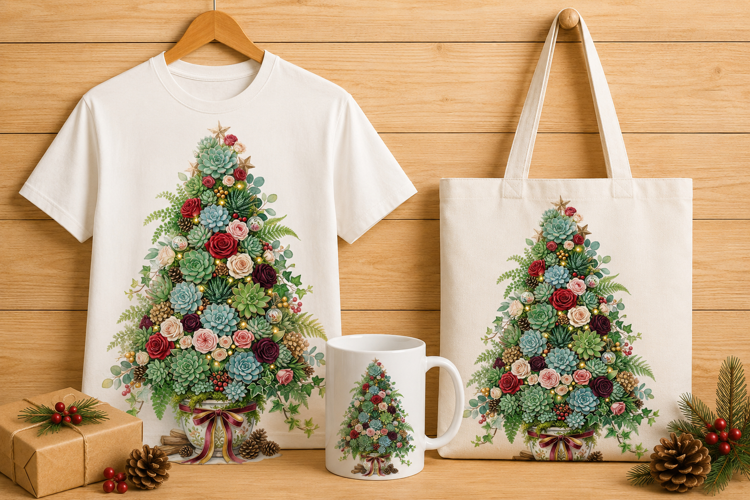 Watercolor Succulent Christmas Tree Floral Holiday Decor