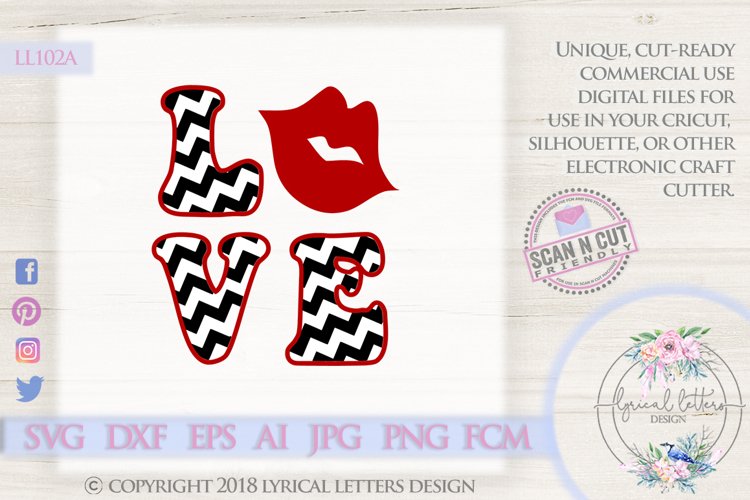 Chevron Love with Lips Valentine's Day SVG DXF LL102A example image 1