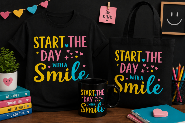 Start the Day with a Smile PNG, Positive Quote Design