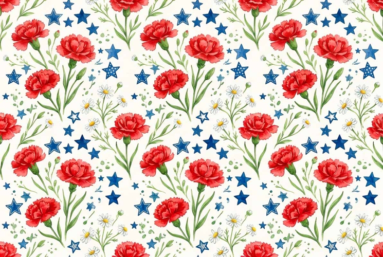 Watercolor seamless pattern Memorial Day Patriotic
