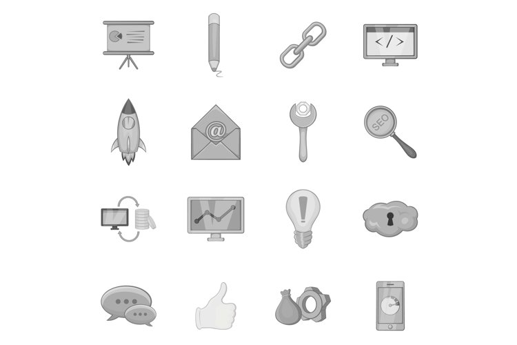 SEO optimization icons set, black monochrome style