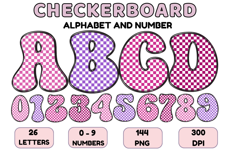Checkerboard Alphabet Letters & Numbers Clipart PNG 300DPI