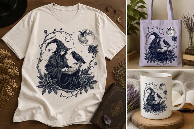 Gothic Witch PNG | Black Roses, Raven & Moon Halloween