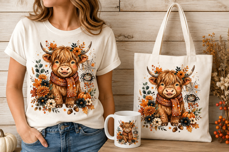 Spiderweb Scarf Highland Cow Autumn Halloween Art