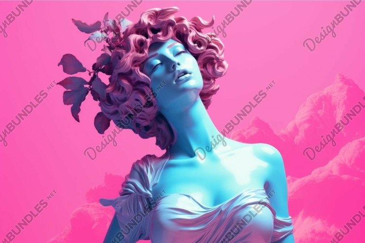 Surreal statue portrait with pink and blue tones example image 1