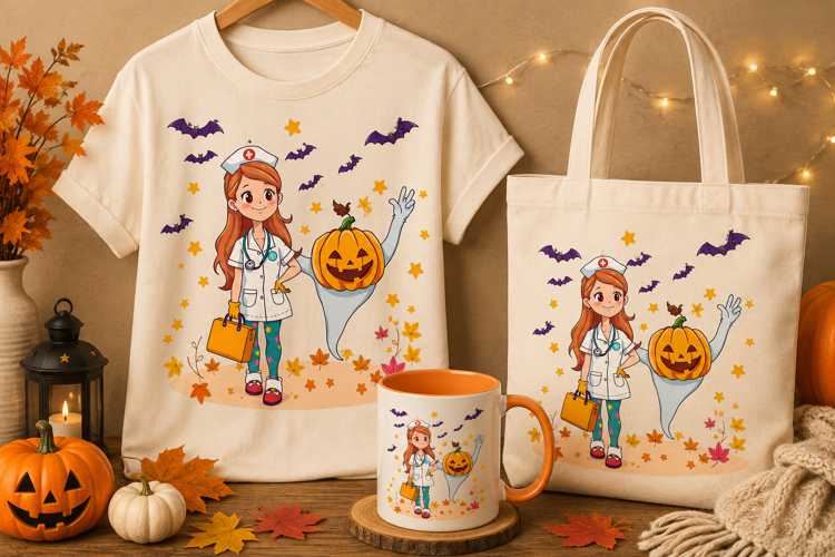Halloween Nurse PNG | Cute Pumpkin Ghost Fall Clipart