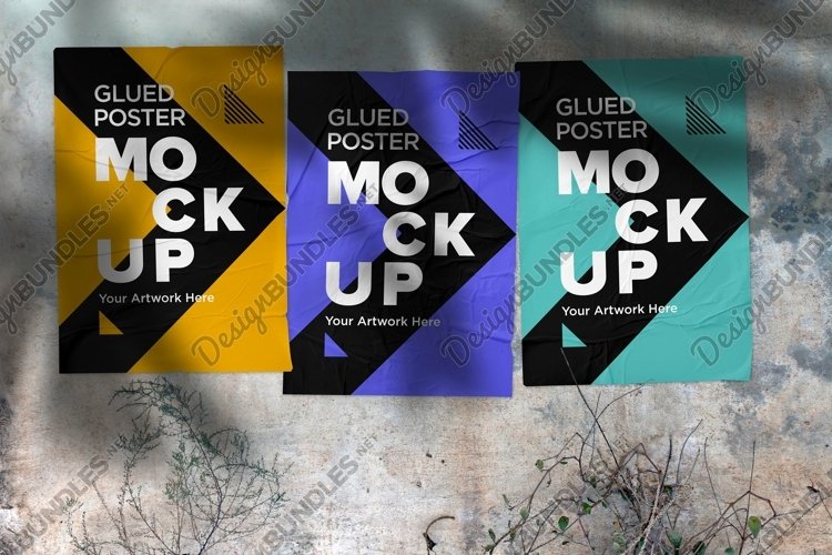 Poster Mockup with Glued, Wrinkled & Crumpled Paper Effect example image 1