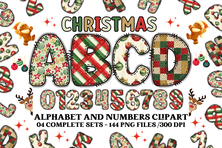 Christmas Alphabet png clipart, christmas letters doodle