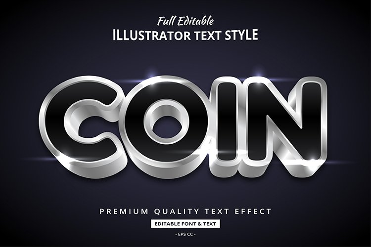 Black Silver Metallic 3D Illustrator Text Style Effect example image 1