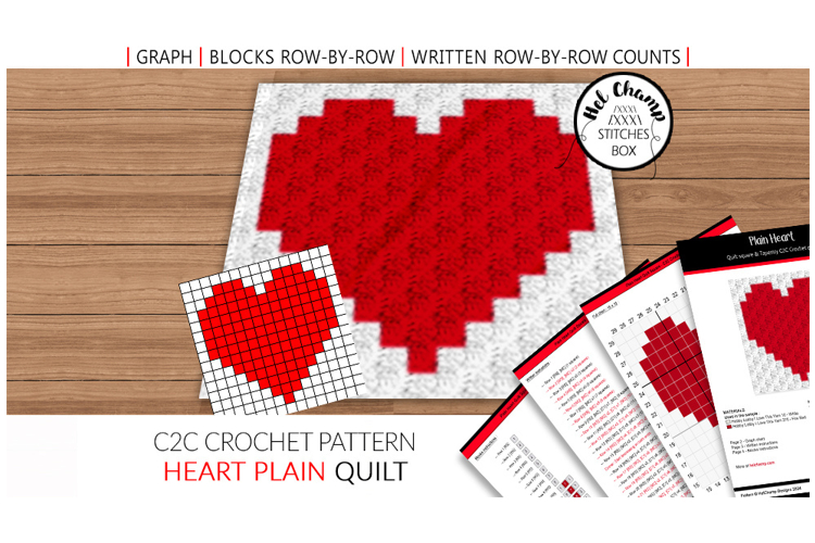 C2C Crochet Quilt pattern - Plain Heart