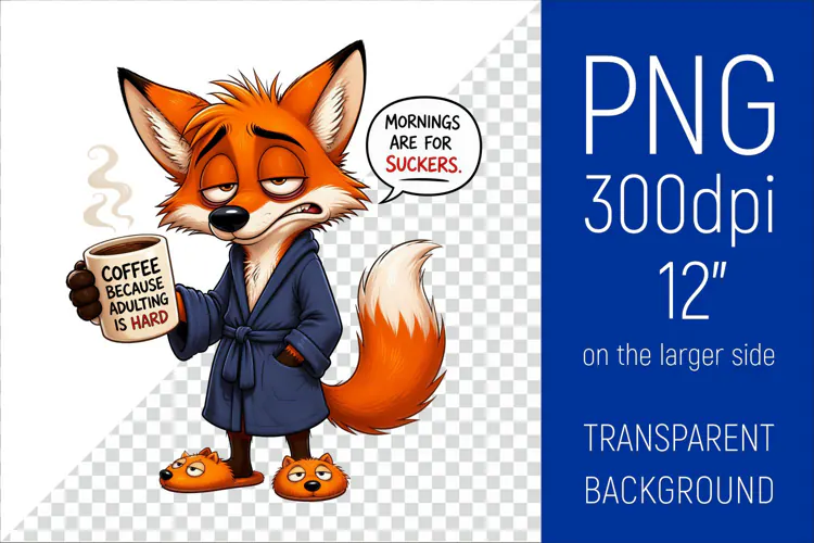 Funny Morning Coffee Fox |Cute Coffee Lover Clipart