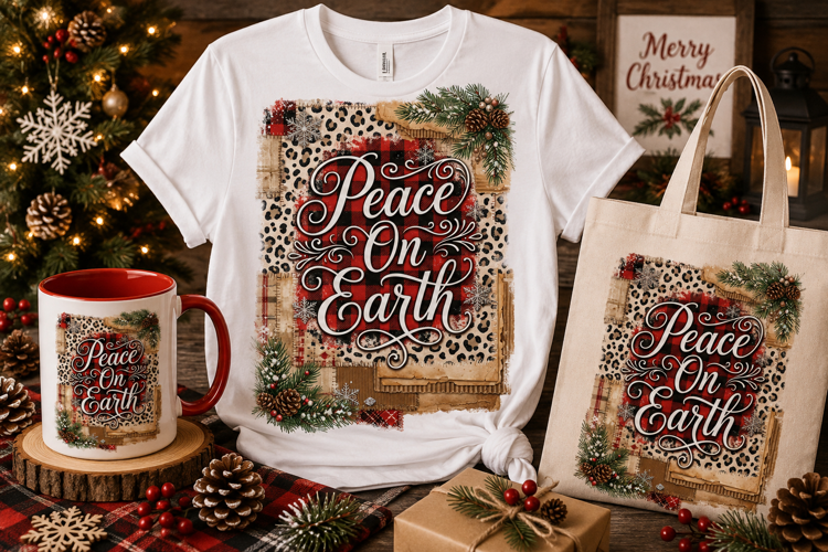 Peace On Earth PNG | Rustic Buffalo Plaid Christmas PNG