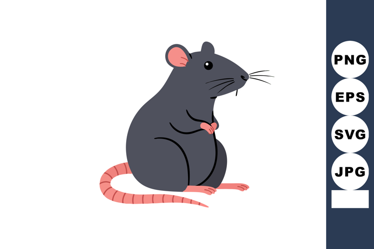 Cute gray rat cartoon sitting with pink tail and paws vector