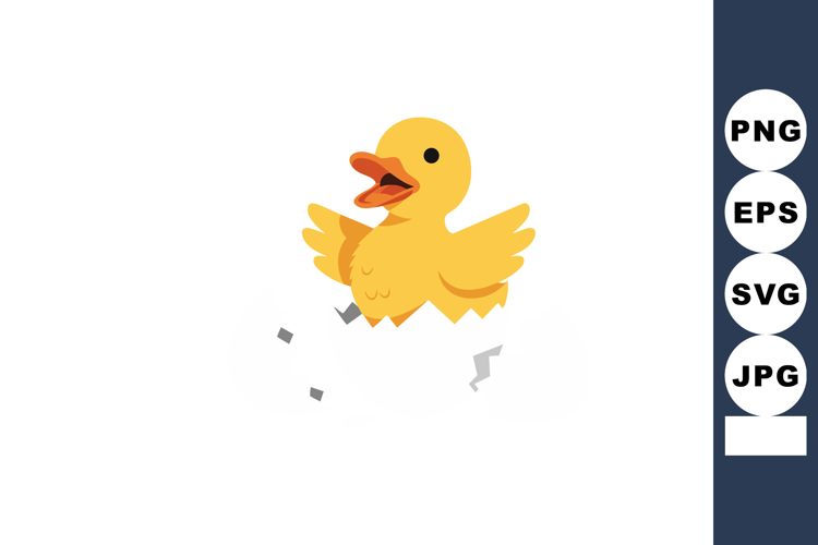 Yellow duckling hatching from egg vector illustration with o