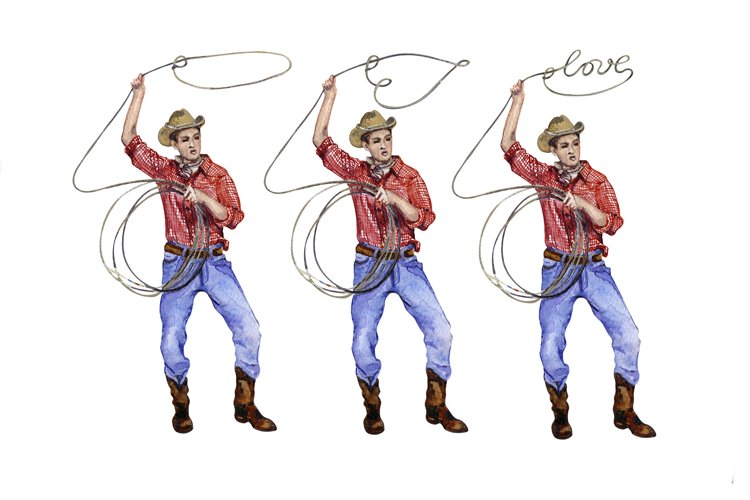 Watercolor Cowboy in love png set, Valentines clipart example image 1