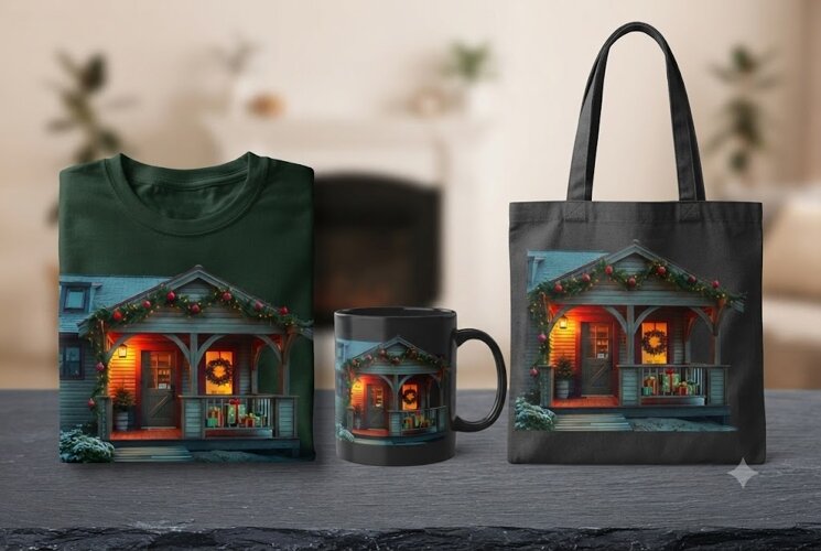 Beach House Christmas PNG Coastal Holiday Cottage Clipart example image 1