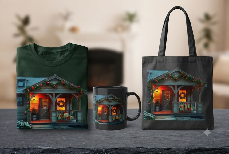 Beach House Christmas PNG Coastal Holiday Cottage Clipart