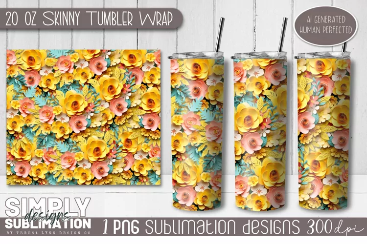 3D Seamless Sublimation Skinny Tumbler Wrap| 20oz | Png