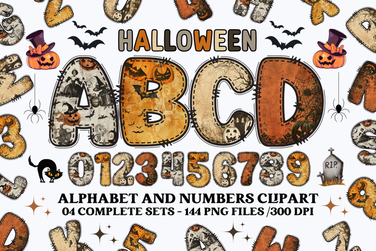 Halloween Alphabet png clipart, halloween letters doodle
