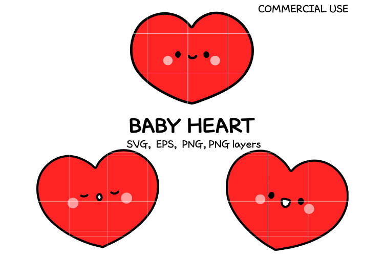 Baby Heart SVG | Cute Kawaii Heart Faces Clipart | Valentine