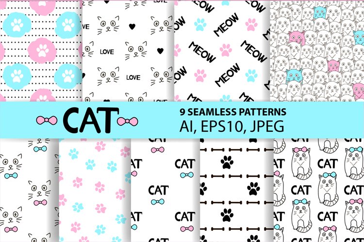 Cats seamless patterns | 9 Digital papers example image 1