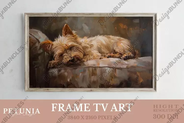 Frame TV Art | Yorkshire Terrier Oil Painting Frame TV Art