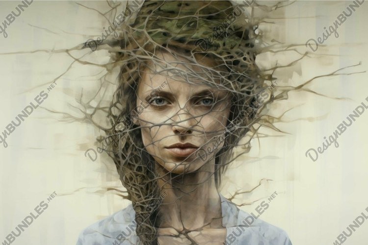 Artistic representation of a woman's face partially obscured example image 1