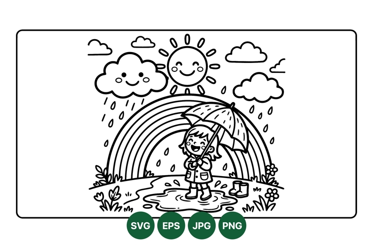 Hand Drawn Rainy Day Kids Clipart Illustration
