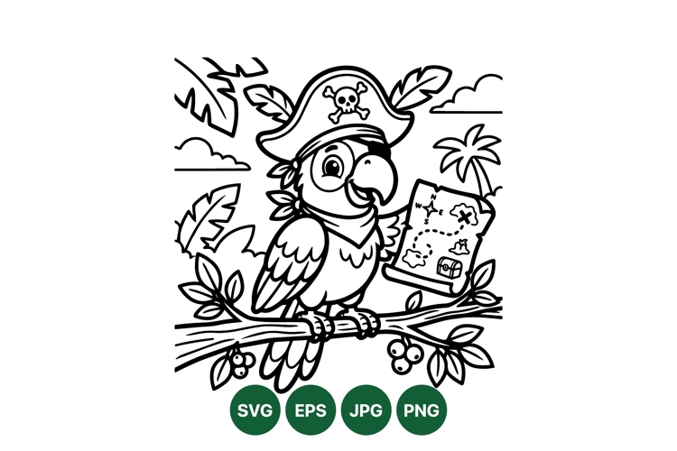 Pirate Parrot Holding Treasure Map SVG Illustration