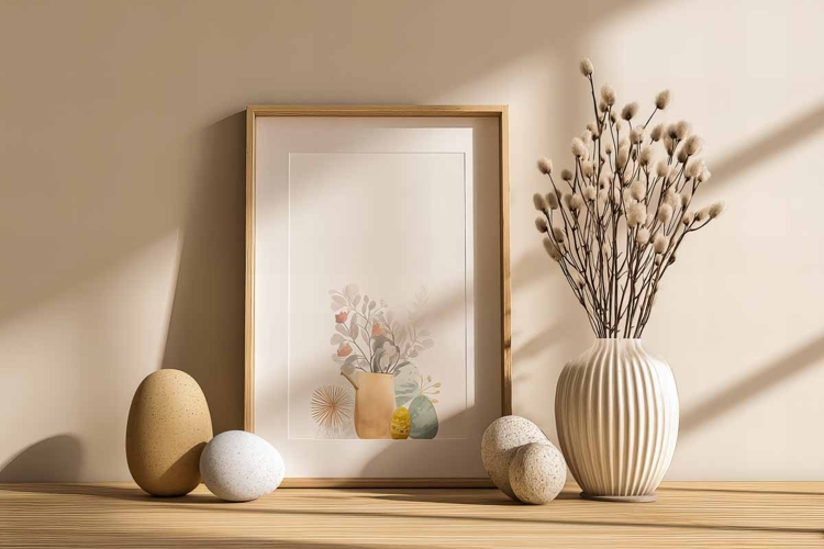 Easter Poster Frame mockup on wall living room