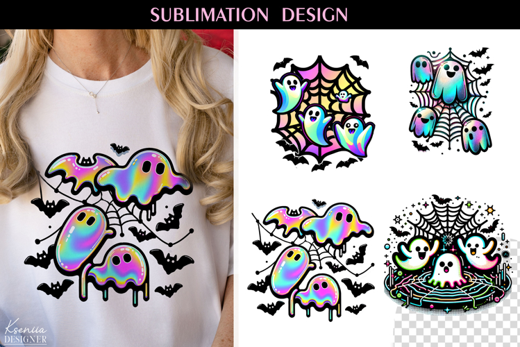 Rainbow Holographic Ghosts Halloween T-Shirt Sublimation