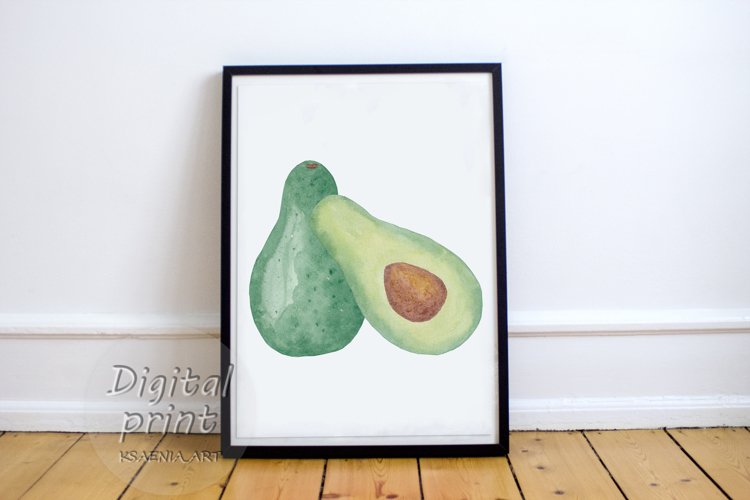 Watercolor avocado half, whole clipart example image 1