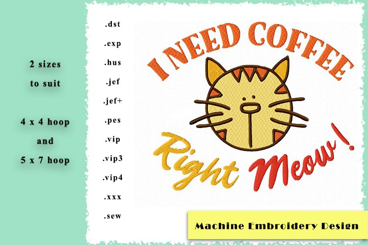 Coffee Cat Machine Embroidery Design example image 1