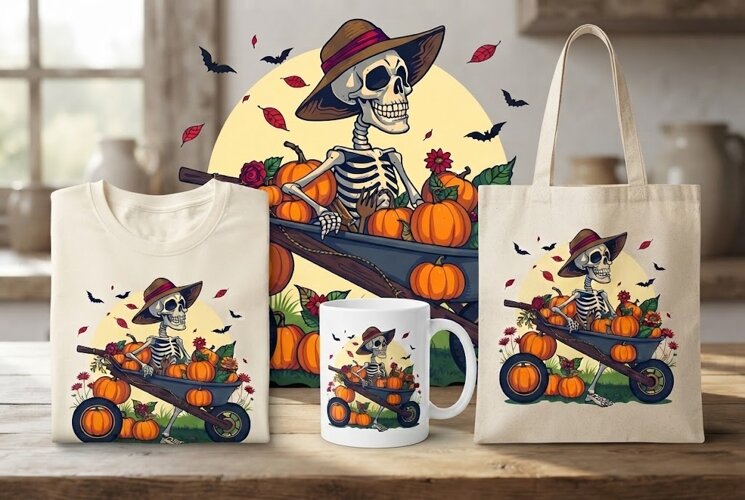 Halloween Skeleton PNG | Pumpkin Wheelbarrow Autumn Clipart example image 1