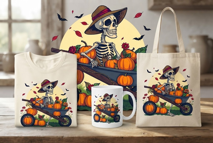 Halloween Skeleton PNG | Pumpkin Wheelbarrow Autumn Clipart