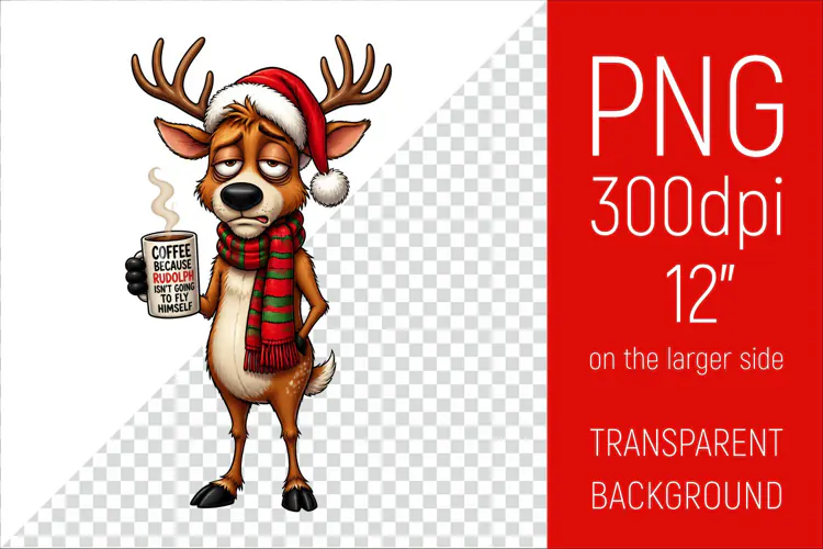 Funny Morning Coffee Santa’s Reindeer | Christmas Clipart