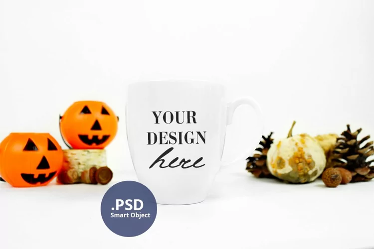 Bistro mug mockup on Halloween minimalist background