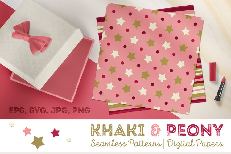 Khaki & Peony Patterns | Seamless Digital Papers example image 1