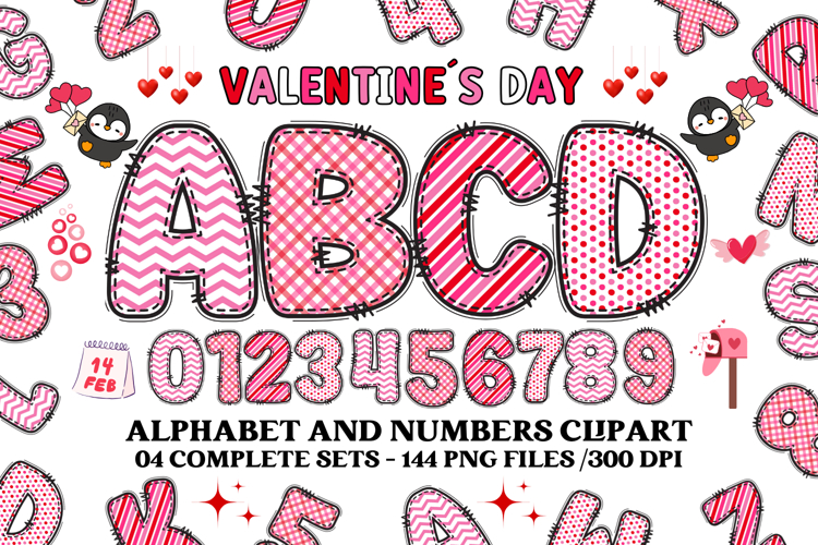 Valentine Alphabet Clip Art, valentines day letters doodle