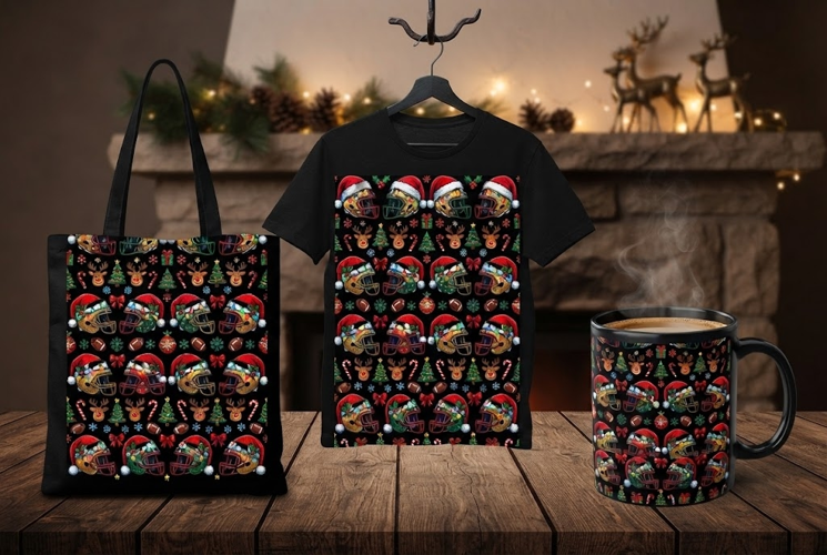 Christmas Football Ugly Sweater Pattern Design