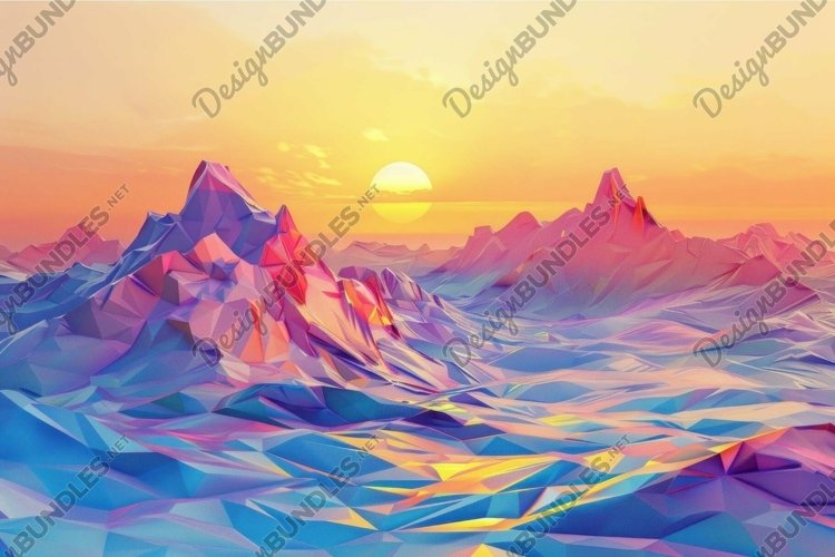 Surreal digital landscape at sunset