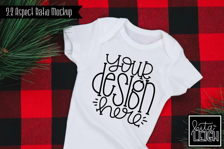 Bodysuit Christmas Mockup with Buffalo Plaid Photo