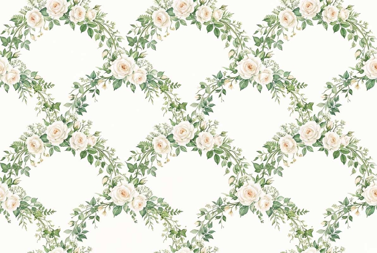 Watercolor seamless pattern with elegant floral arches white