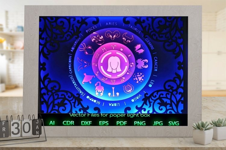 Zodiac sign virgo Light box template , Paper or cardbo example image 1