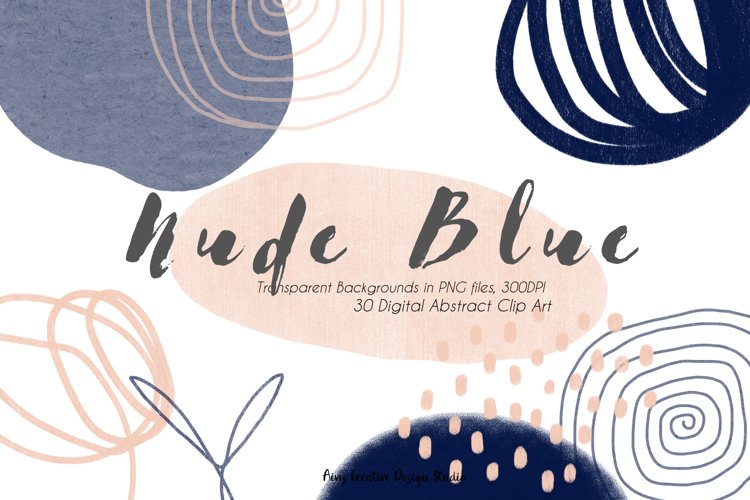 Hand Drawn Nude Blue Minimalist Abstract Clip Art Bundle example image 1